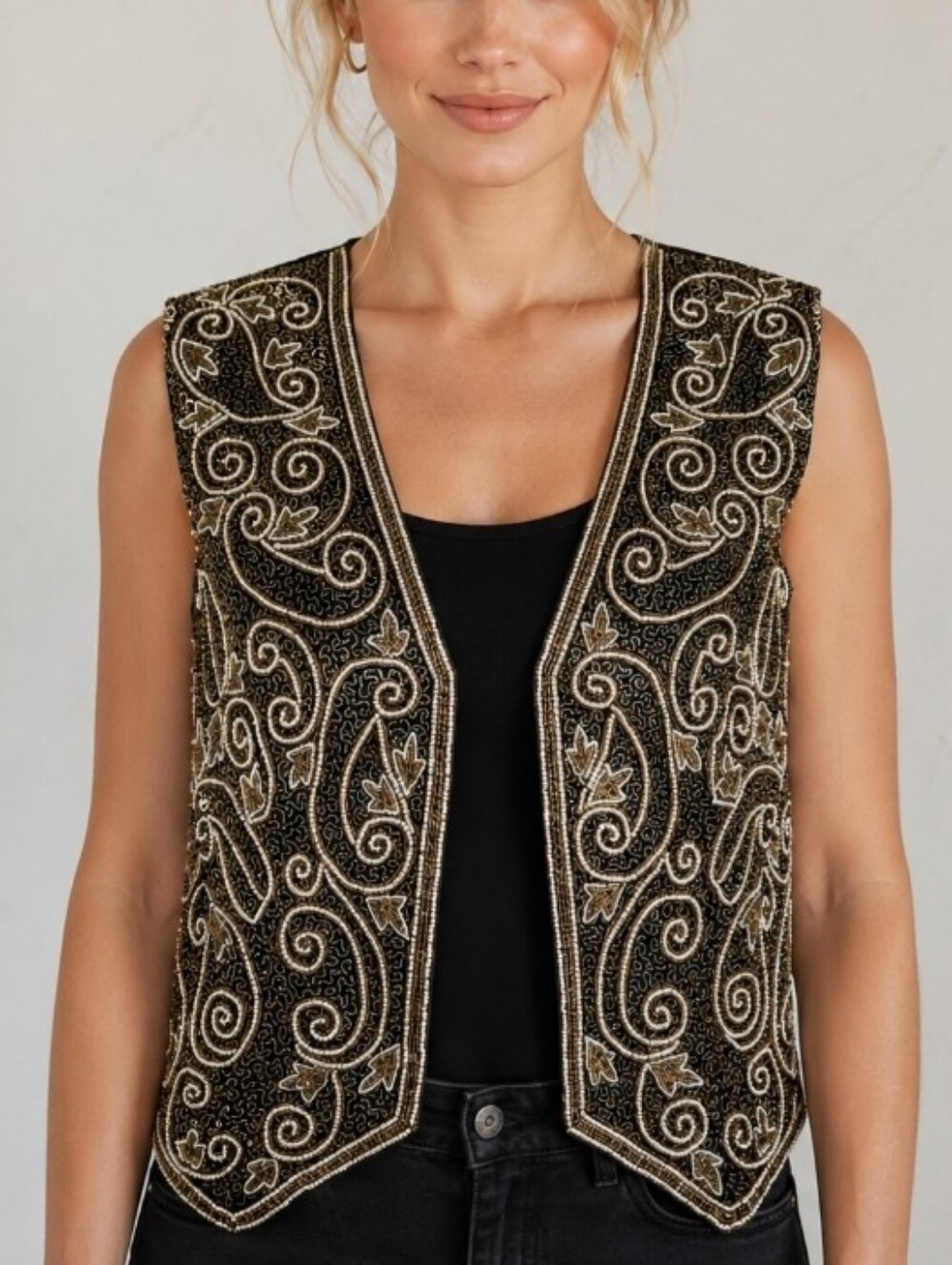 Vintage Glam 1980s/1990s Niteline by Della Roufogali hand-beaded silk Vest Small